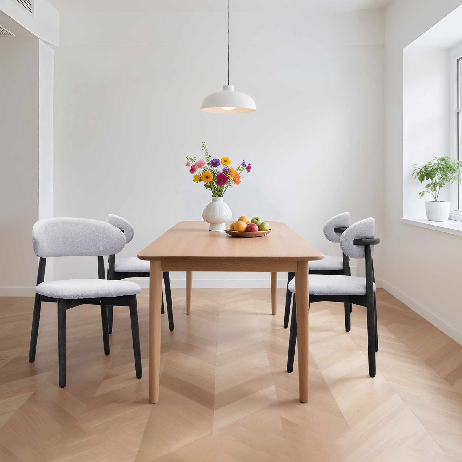 Washed Blue Cotton-Linen Fabric Upholstered Dining Chair With Black Solid Wood Legs, Armless Chair Set Of 4 For Kitchen, Restaurant, Living, Meeting Room_voghion.com